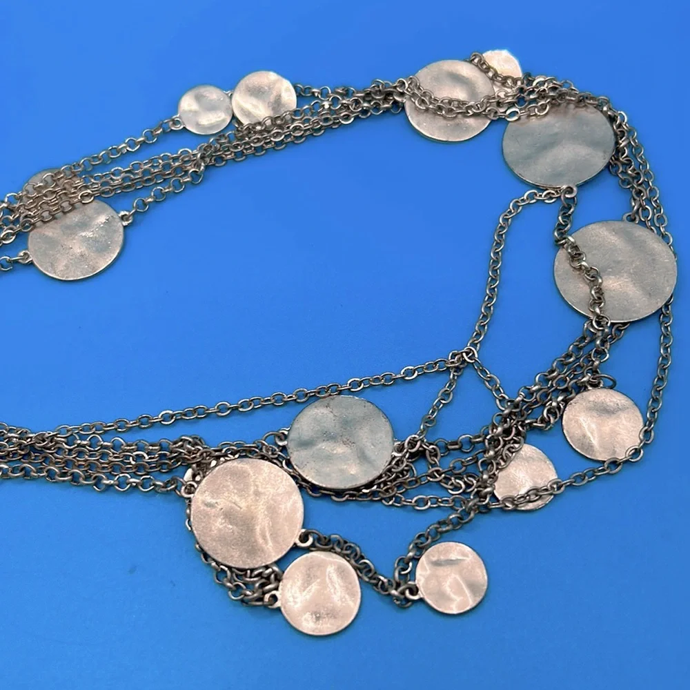 Vintage Statement necklace multi layered chain necklace ,  multiple round discs - Picture 6 of 6